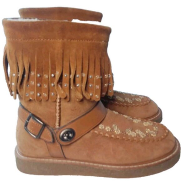Coach Roccasin Shearling Boots Women's Size 6B Fringe~Studs Details G3161 - Picture 1 of 14